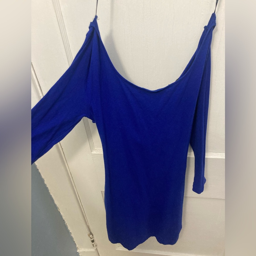 Blue Off-shoulder, Quarter Sleeve, Open-back, Body-Hugging, Forever 21 Dress, M